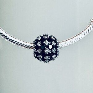 NEW Authentic Pandora Sparkling Pave Round BLACK Charm / Pandora Bracelet